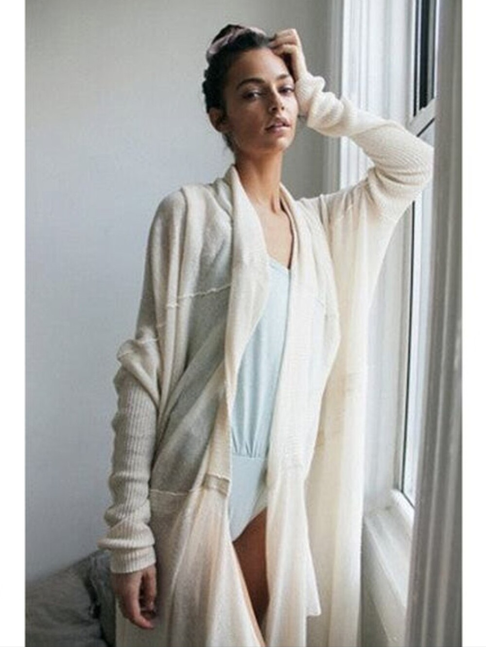 FP Beach Cuddle Up Cream Duster Cardigan Full Length Waterfall Shawl Neck